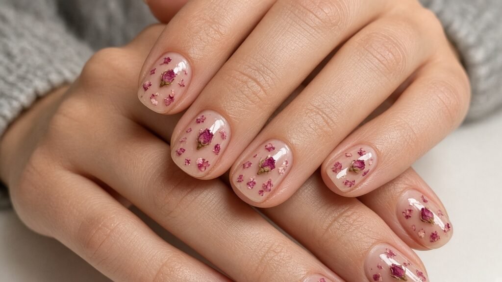 Pressed Rose Petal Effect - short rose nails