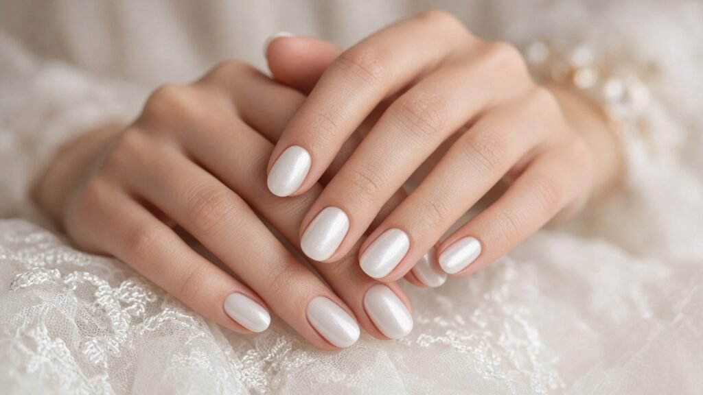 Milky White Glaze - short wedding nails