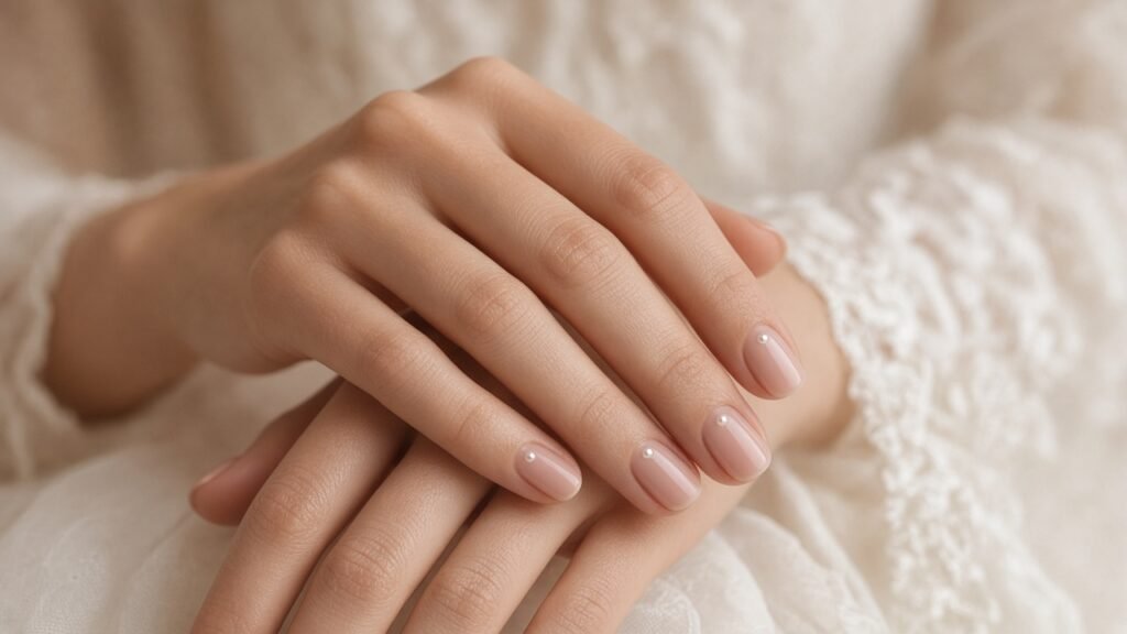 Single Pearl Accent - short wedding nails