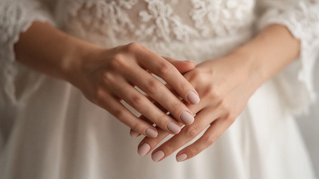 Satin Nude Short Wedding Nails