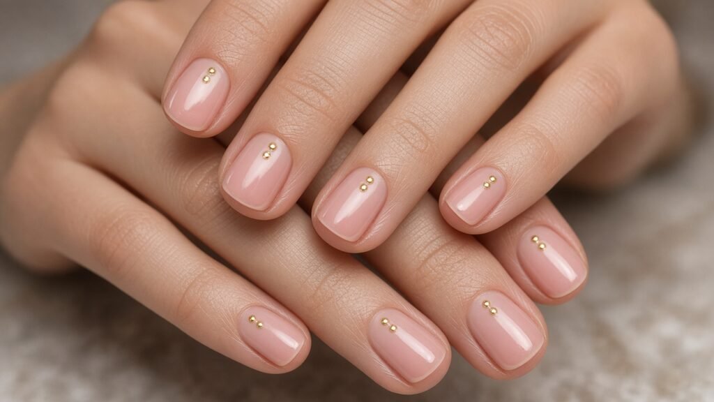 Tiny Gold Dot Cuticle Detail - short wedding nails