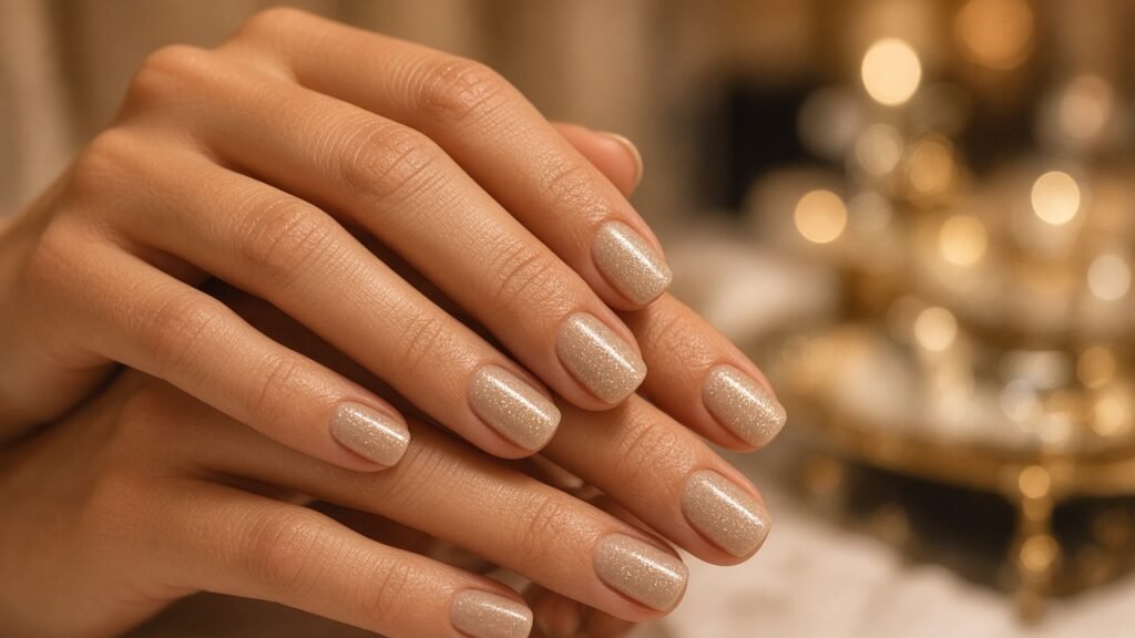 Champagne Shimmer - short wedding nails
