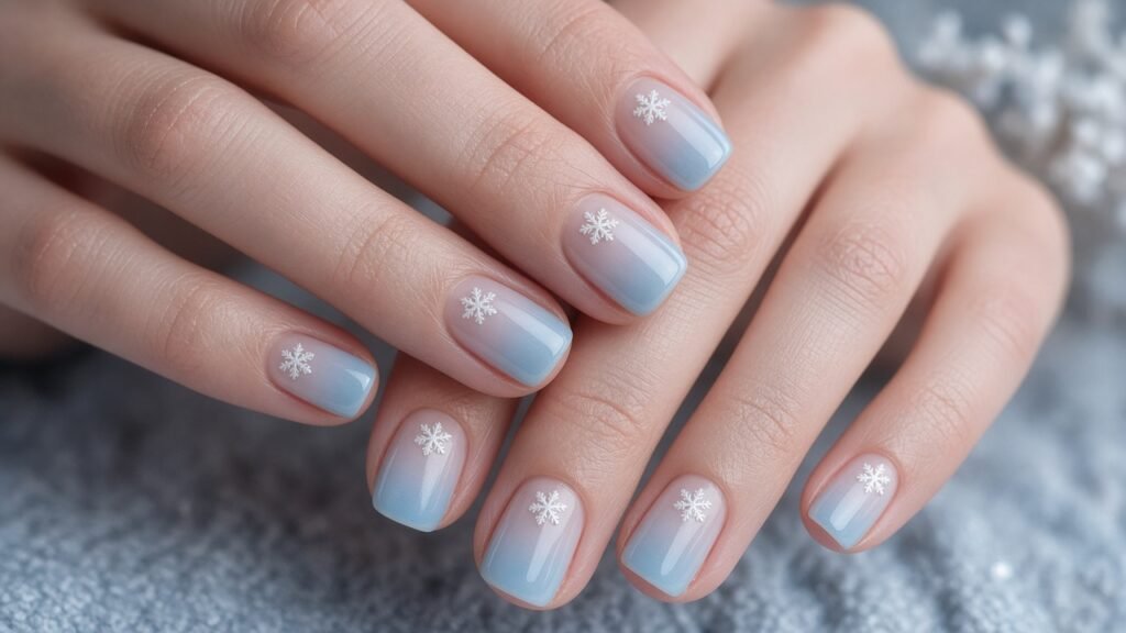 Tiny Snowflake Accents - short winter nails