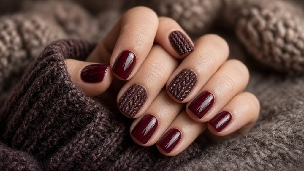 Cable Knit Accent Short Winter Nails