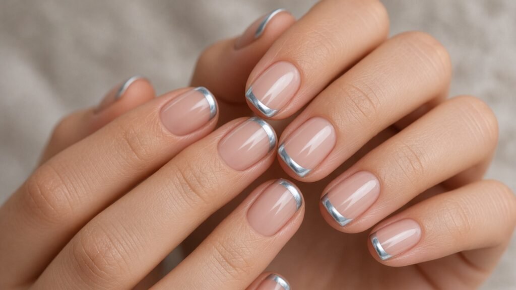 Icy Silver Chrome Tips - short winter nails