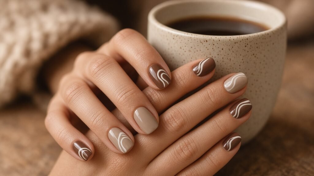 Hot Cocoa Swirls - short winter nails