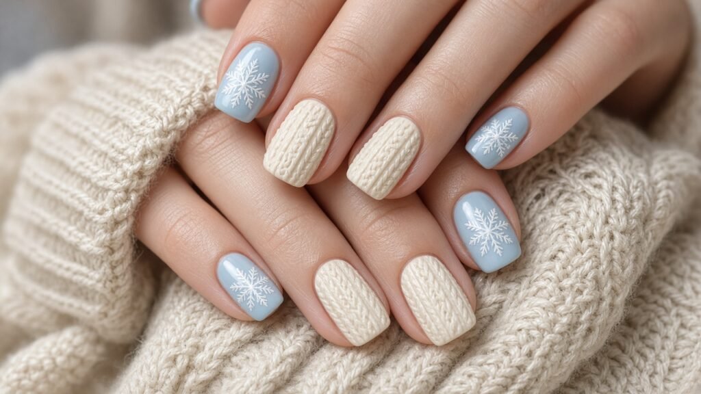 Sweater and Snowflake Mix - snowflake nails