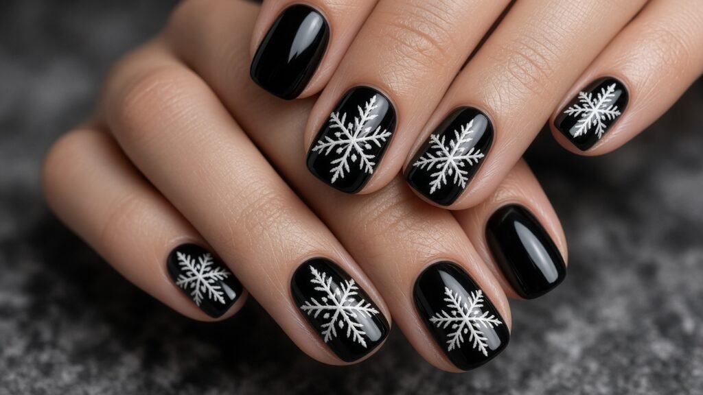 Black and White Graphic Snowflakes - snowflake nails