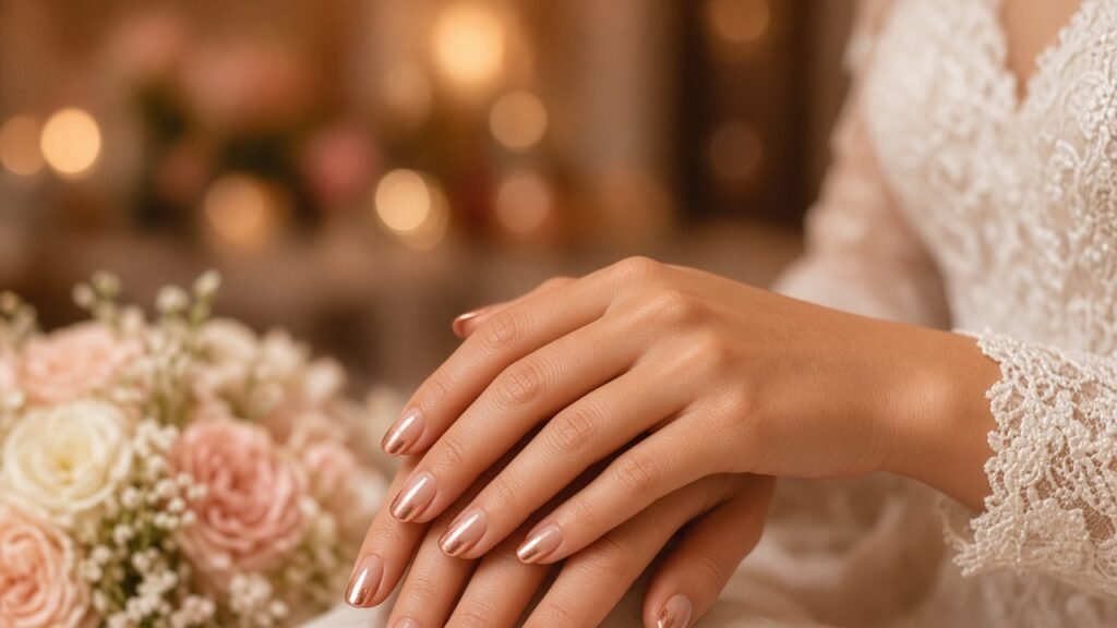 Rose Gold Chrome Ombre Bridal Nail Designs