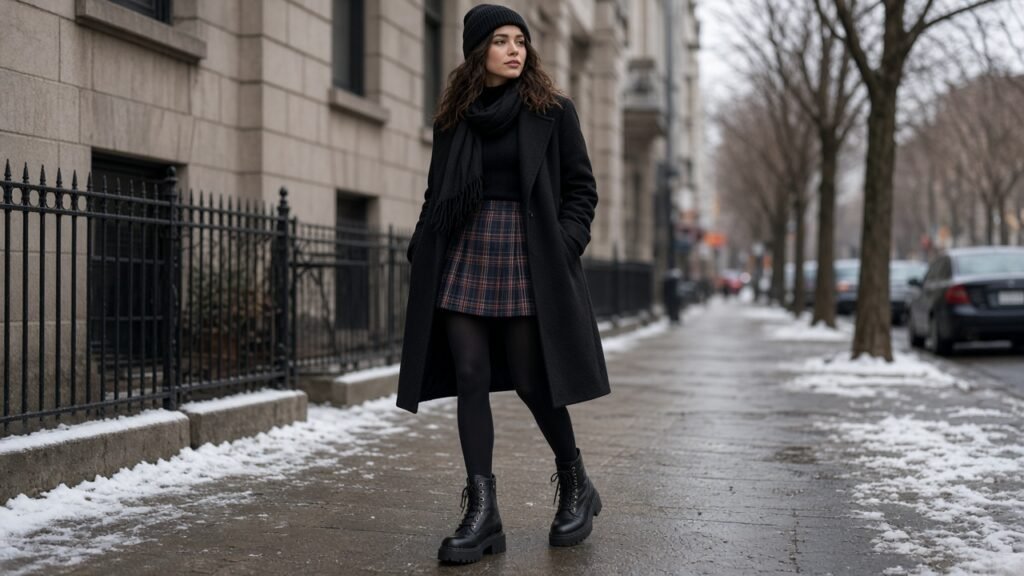 Combat Boots and a Plaid Skirt - winter boots outfits