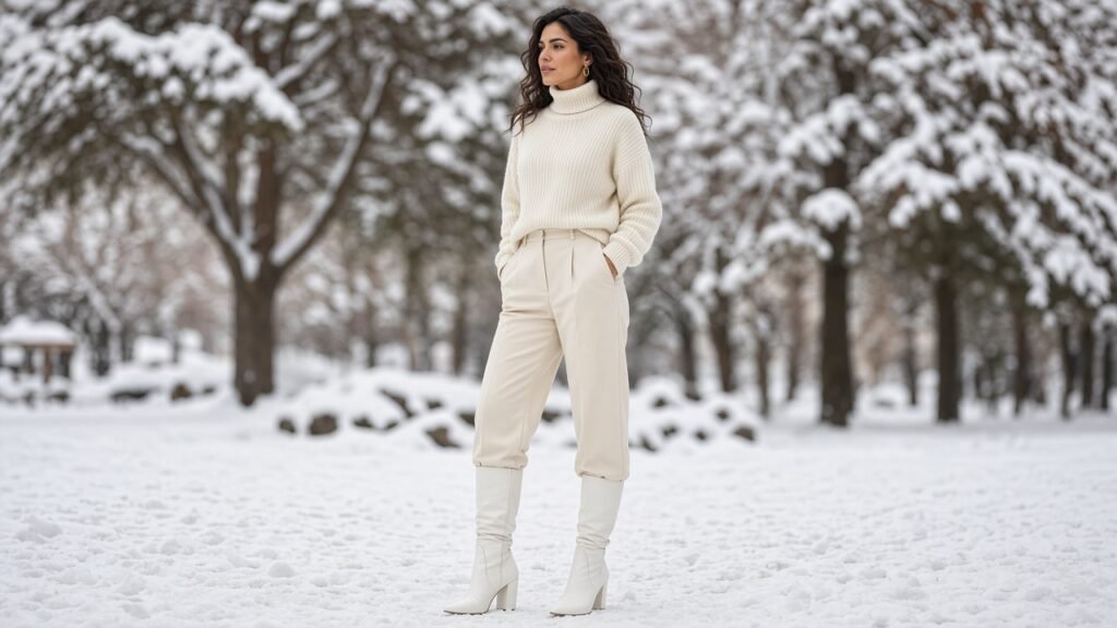 White Boots and an All Cream Outfit - winter boots outfits