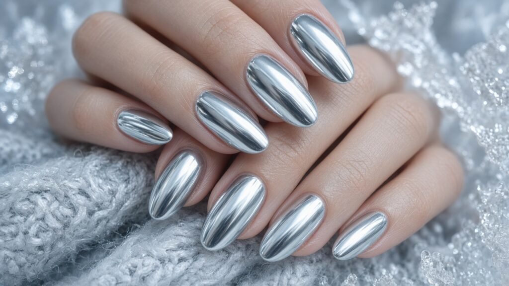 Icy Silver Chrome - winter nail designs