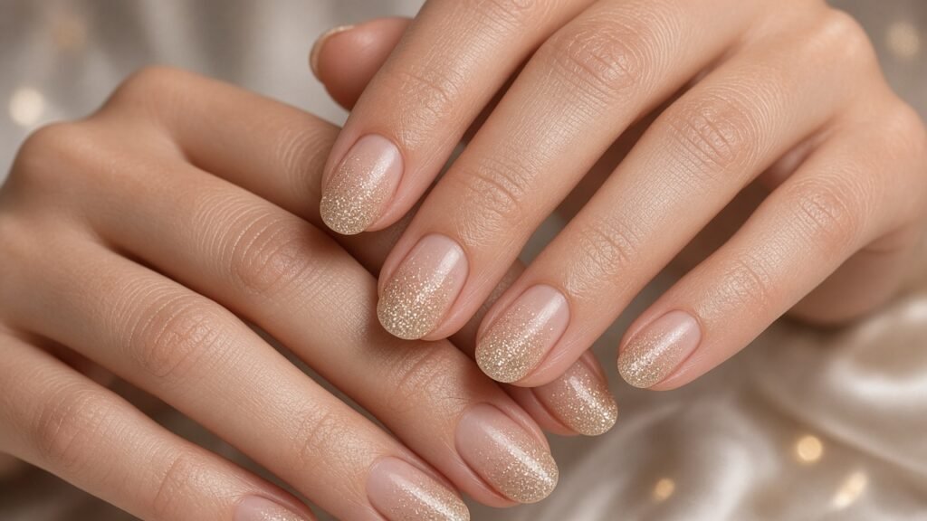 Champagne Glitter Fade - winter nail designs
