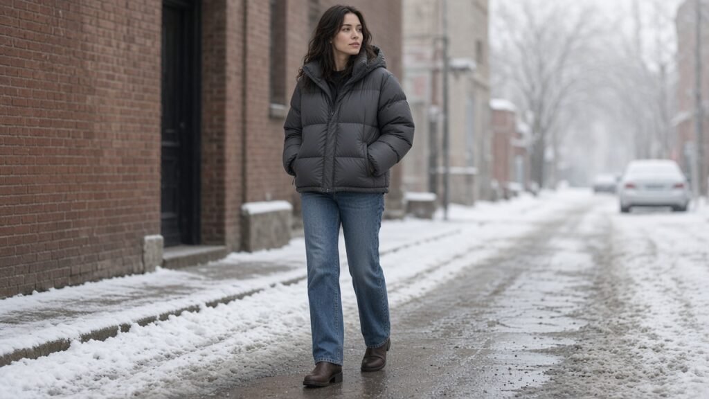 Puffer Jacket and Jeans - winter outfits