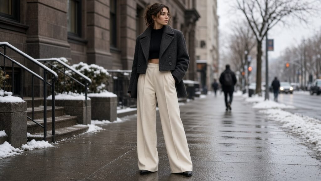 Wide Leg Pants and Cropped Coat - winter outfits